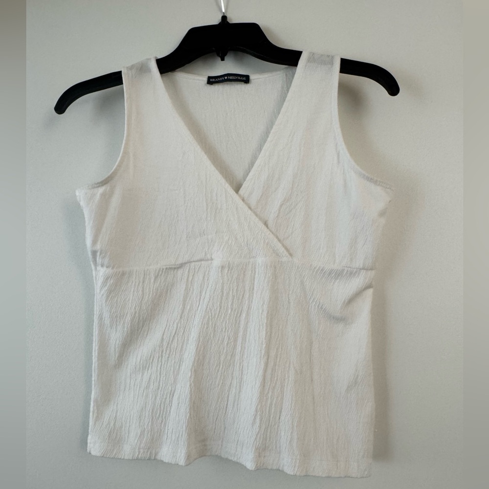 Brandy Melville White Sleeveless V-Neck Top